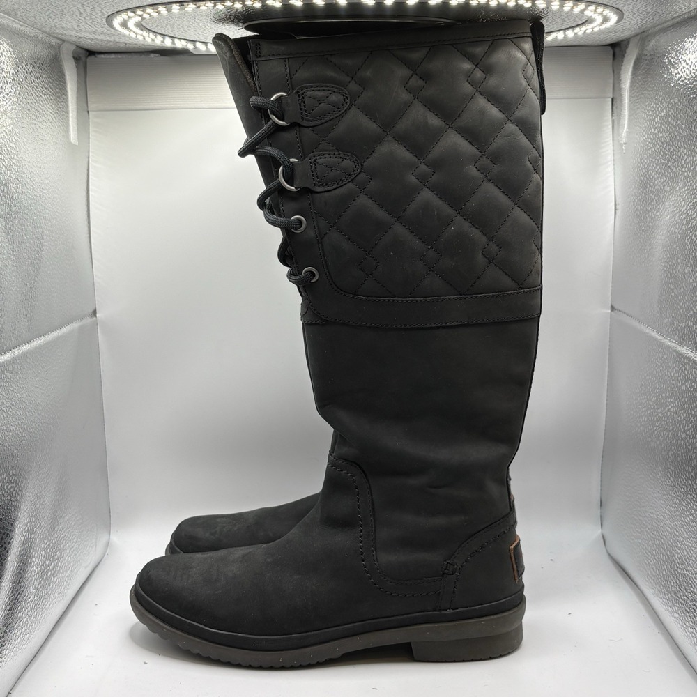 Ugg Women's Elsa Quilted Leather & Sheepskin Lace Up Tall Boots US 6 / EU 37